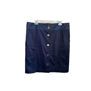 Tory Burch Navy Pencil Skirt with Gold Buttons